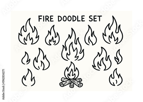 Hand-drawn fire doodle set with campfire illustration