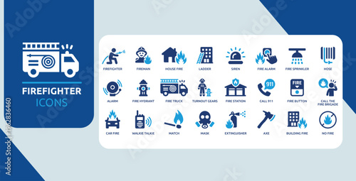 Fire Safety and Firefighting Symbols – Emergency Response and Protection Icon Collection