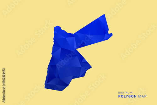 Jordan Map - Low poly polygon map in deep blue gradient on soft beige background, modern minimal geometric design, clean abstract vector illustration with faceted triangulated style.