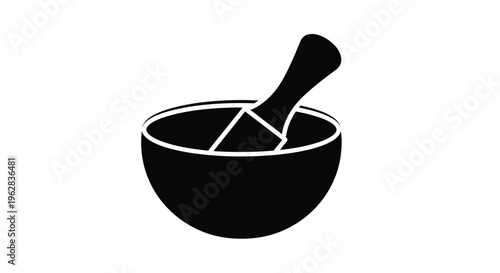 Black mortar and pestle illustration with a stark silhouette