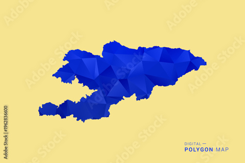 Kyrgyzstan Map - Low poly polygon map in deep blue gradient on soft beige background, modern minimal geometric design, clean abstract vector illustration with faceted triangulated style.