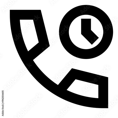 Recent call history icon showing phone with clock for logs, records, and call tracking. Perfect for app, website, or dashboard UI needing bold, minimal, sharp design for communication history.