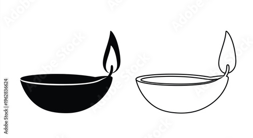 Two traditional oil lamps one dark and one light silhouette