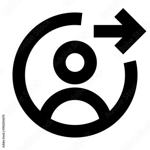 User profile icon with right arrow in sharp bold line style. Perfect for logout, sign out, exit, and navigation actions in apps, websites, dashboards, and UI. Minimal black outline for clarity.