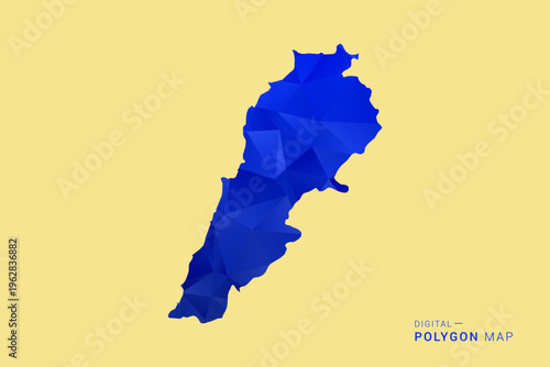Lebanon Map - Low poly polygon map in deep blue gradient on soft beige background, modern minimal geometric design, clean abstract vector illustration with faceted triangulated style.
