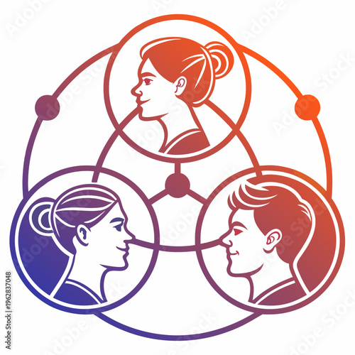 Diverse group of young people profiles connected in circular network design representing social community unity and global connection in flat style