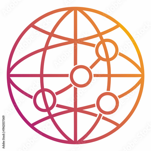 Abstract globe network connected by lines and circles representing global communication technology and interconnectedness