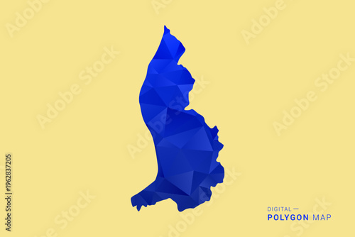 Liechtenstein Map - Low poly polygon map in deep blue gradient on soft beige background, modern minimal geometric design, clean abstract vector illustration with faceted triangulated style.