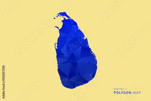 Sri Lanka Map - Low poly polygon map in deep blue gradient on soft beige background, modern minimal geometric design, clean abstract vector illustration with faceted triangulated style.
