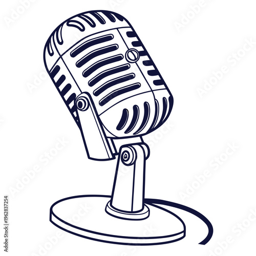 Stylized retro microphone outline drawing vintage audio equipment vector art studio vocal mic sketch for podcasting and music production projects