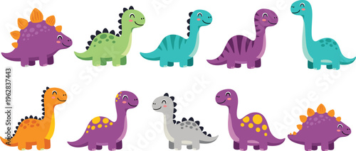 Cute Dinosaur Set with Various Colorful Characters for Kids’ Illustrations, Nursery Designs, and Educational Materials