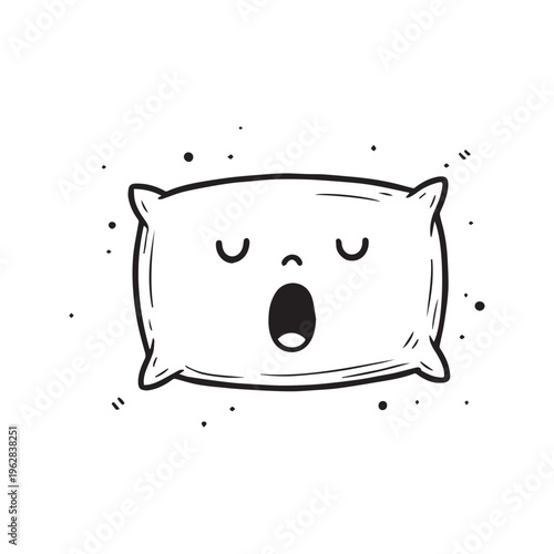 Cute Sleepy Pillow Character Snoring Hand Drawn Doodle Line Art Illustration
