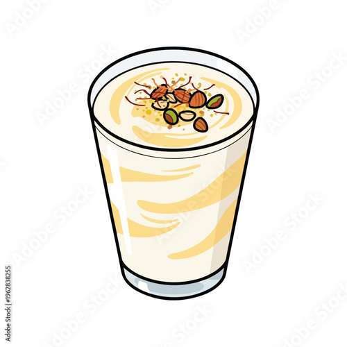Refreshing Indian Sweet Lassi Yogurt Drink Vector Illustration