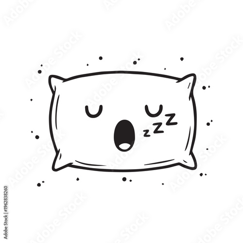 Cute Sleepy Pillow Character Snoring Hand Drawn Doodle Line Art Illustration
