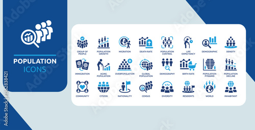 Population and Demographics Symbols – Growth, Migration and Social Data Icon Collection