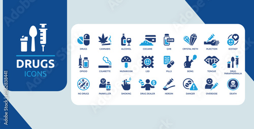 Substance Awareness and Health Risk Symbols – Addiction, Safety and Prevention Icon Collection