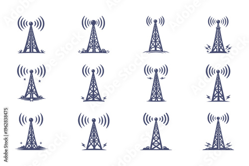set of radio tower icons, cellular towers, communication towers
