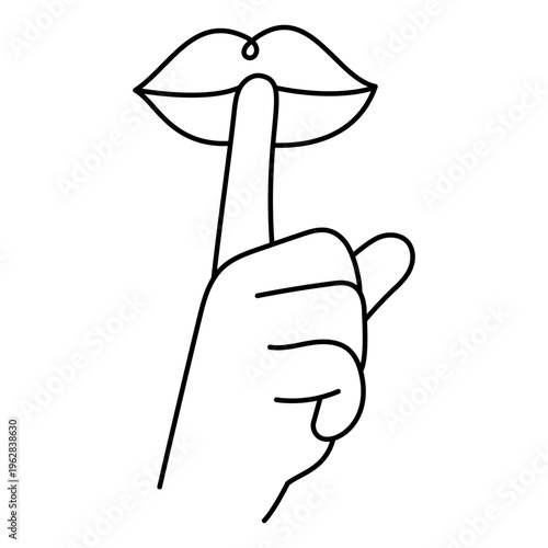 Quiet Please Pssst icon, Silence Gesture with Finger on Lips for Privacy and No Noise Communication, Shh Sign for Confidentiality Awareness and Respectful Behavior icon