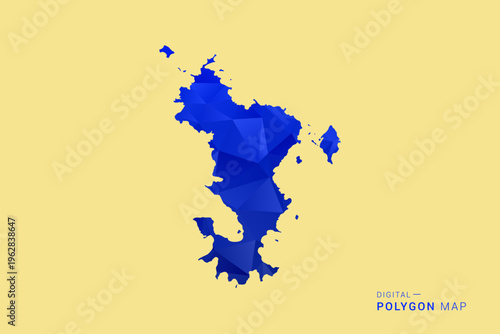Mayotte Map - Low poly polygon map in deep blue gradient on soft beige background, modern minimal geometric design, clean abstract vector illustration with faceted triangulated style.