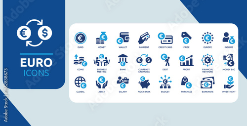 Euro Currency and Financial Symbols – Banking, Payments and Economy Icon Collection