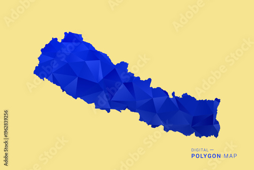 Nepal Map - Low poly polygon map in deep blue gradient on soft beige background, modern minimal geometric design, clean abstract vector illustration with faceted triangulated style.