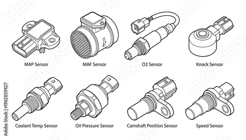 Automotive engine sensors MAP MAF O2 knock coolant oil pressure camshaft position speed