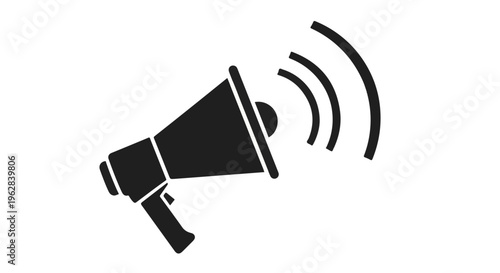 Megaphone emitting sound waves symbolizes clear communication, public announcements, and urgent messaging in this bold graphic icon used for corporate marketing and social advocacy campaigns.