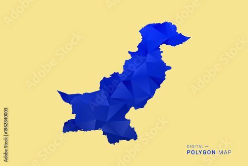 Pakistan Map - Low poly polygon map in deep blue gradient on soft beige background, modern minimal geometric design, clean abstract vector illustration with faceted triangulated style.