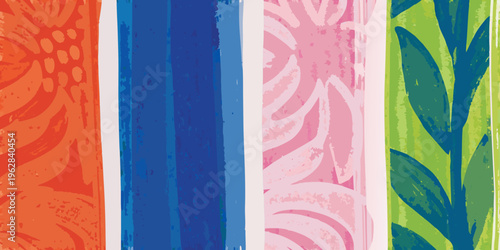 Colorful vertical stripes featuring floral and foliage patterns