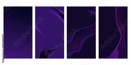 Abstract vertical panels with flowing purple and black marbled textures