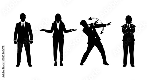 Dynamic Corporate Team Victory Movement Silhouette Set