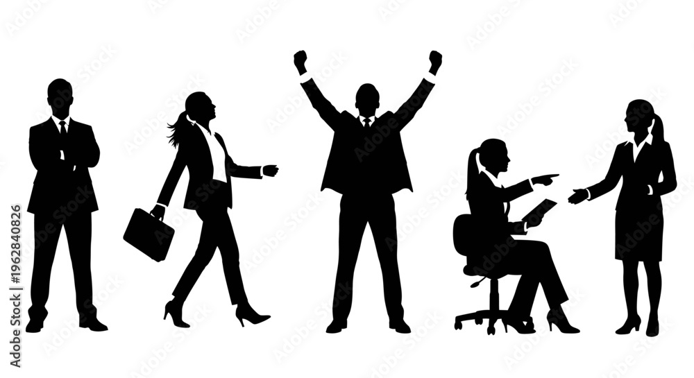 Fototapeta premium Corporate Team Celebration & Success Silhouette Set