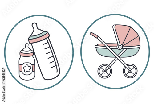 Baby bottle and stroller