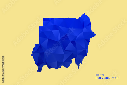Sudan Map - Low poly polygon map in deep blue gradient on soft beige background, modern minimal geometric design, clean abstract vector illustration with faceted triangulated style.