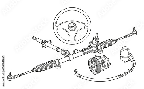 Car steering system components collection vector