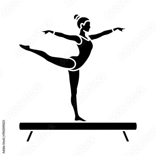 Gymnast Performing Balance Beam Pose Vector Icon