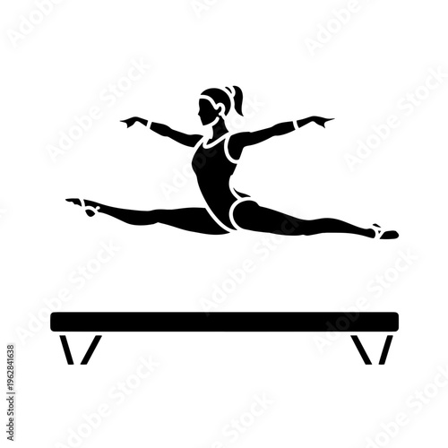 Gymnast Performing Balance Beam Pose Vector Icon
