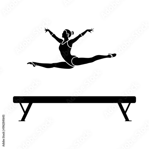 Gymnast Performing Balance Beam Pose Vector Icon