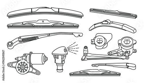 Car windshield wiper parts collection mechanical arm motor spray mechanism and blades set