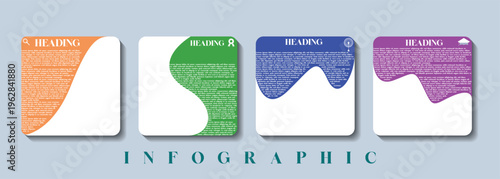 Stylish infographic template with colorful abstract wave shapes, perfect for modern day business promotion and presentation, workflow steps, timelines, or educational content, social media poster