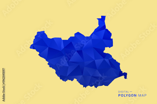 South Sudan Map - Low poly polygon map in deep blue gradient on soft beige background, modern minimal geometric design, clean abstract vector illustration with faceted triangulated style.