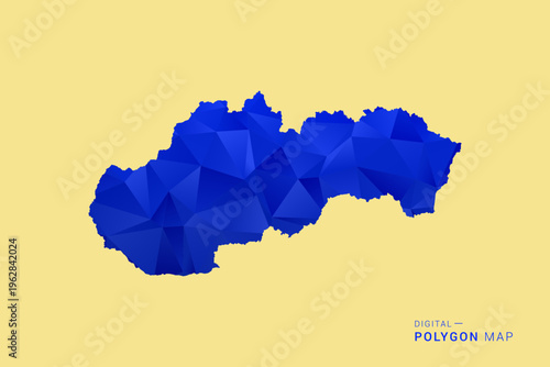 Slovakia Map - Low poly polygon map in deep blue gradient on soft beige background, modern minimal geometric design, clean abstract vector illustration with faceted triangulated style.