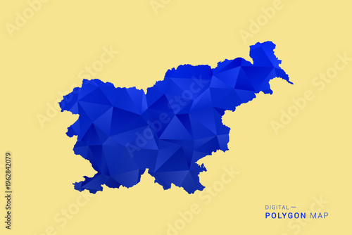 Slovenia Map - Low poly polygon map in deep blue gradient on soft beige background, modern minimal geometric design, clean abstract vector illustration with faceted triangulated style.