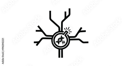 Genetic bomb inside a neural network structure symbolizes the critical implications and potential risks associated with advanced biotechnology and gene-editing research, highlighting both innovation.