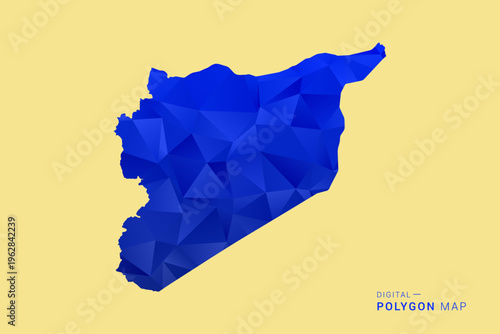 syria Map - Low poly polygon map in deep blue gradient on soft beige background, modern minimal geometric design, clean abstract vector illustration with faceted triangulated style.