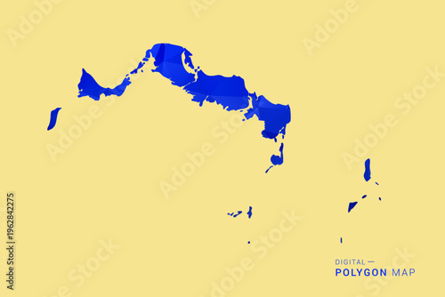 Turks and Caicos Islands Map - Low poly polygon map in deep blue gradient on soft beige background, modern minimal geometric design, clean abstract vector illustration with faceted triangulated style.