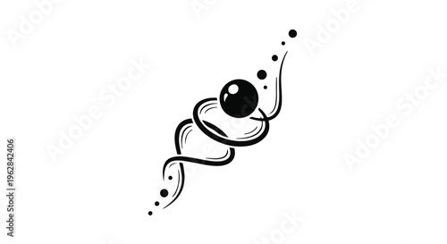 Abstract swirling lines with a sphere and dots, suggesting growth, connection, or cellular structure