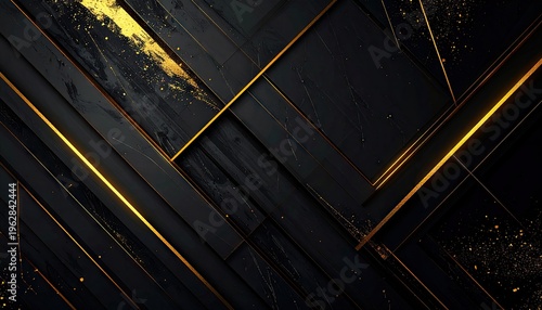 Geometric abstract design with black and gold, textured and luxurious