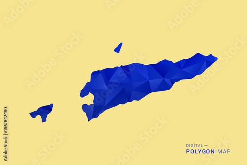 Timor Leste Map - Low poly polygon map in deep blue gradient on soft beige background, modern minimal geometric design, clean abstract vector illustration with faceted triangulated style.