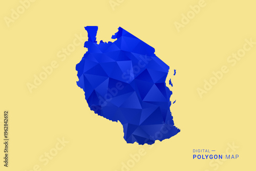Tanzania Map - Low poly polygon map in deep blue gradient on soft beige background, modern minimal geometric design, clean abstract vector illustration with faceted triangulated style.